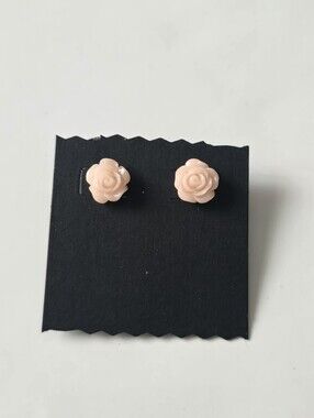 Pink Rose Stud Earrings - Delicate Floral Earrings